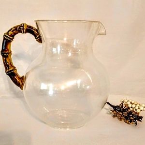 Vintage Acrylic & Lucite Pitcher w/ Faux Bamboo Handle